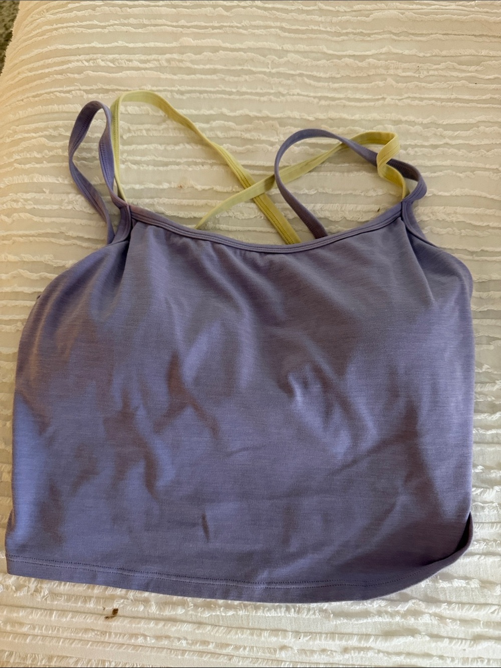Women’s Purple Strappy Tank Top with Contrast Yellow Straps